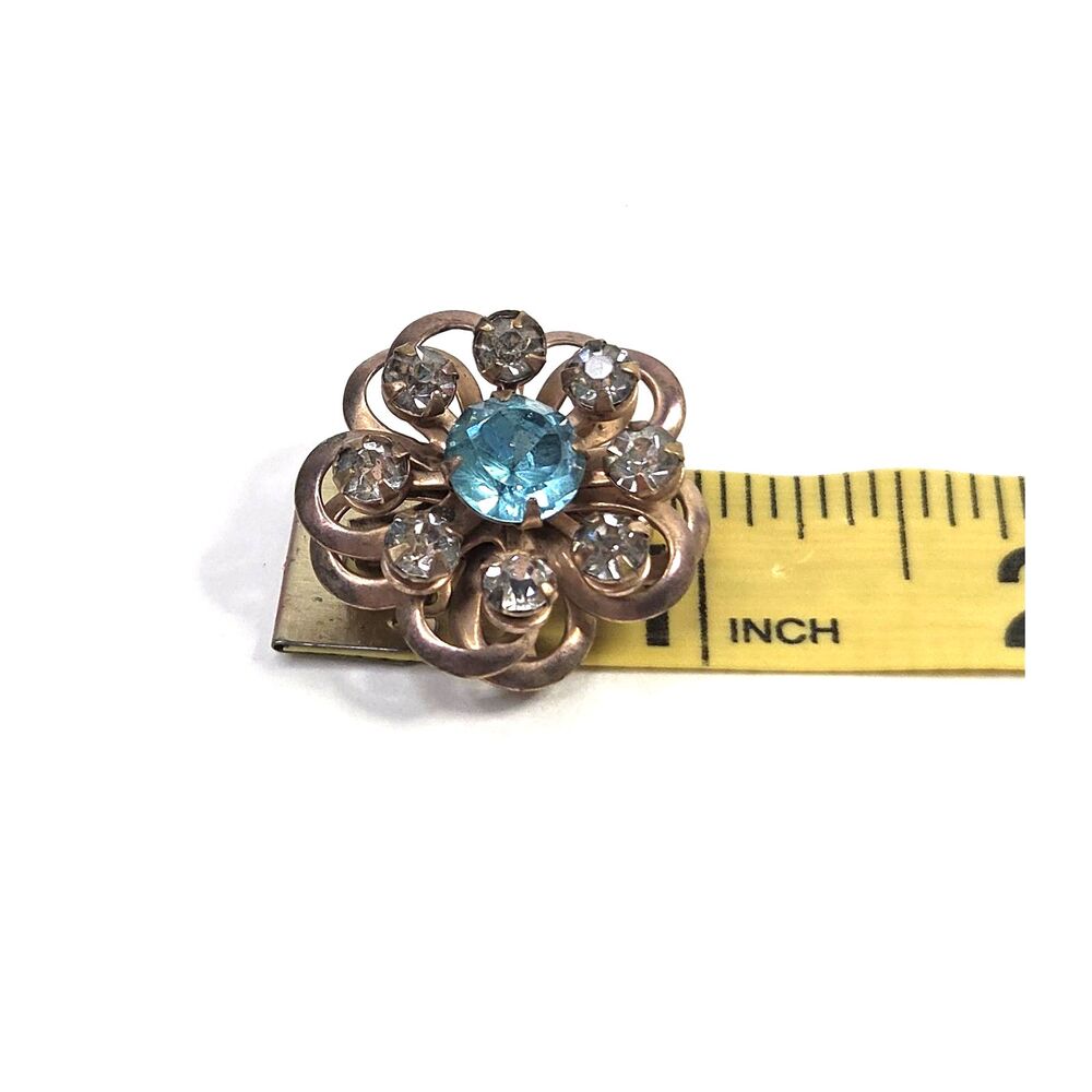 Vintage Multi Layer Copper Flower Rhinestone Brooch - Picture 3 of 8